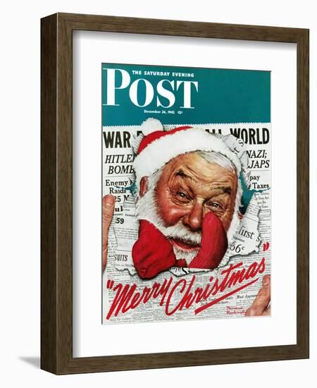 "Santa's in the News" Saturday Evening Post Cover, December 26,1942-Norman Rockwell-Framed Giclee Print