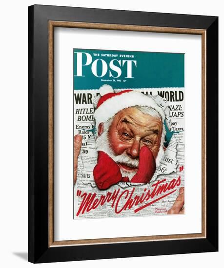 "Santa's in the News" Saturday Evening Post Cover, December 26,1942-Norman Rockwell-Framed Giclee Print