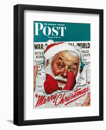 "Santa's in the News" Saturday Evening Post Cover, December 26,1942-Norman Rockwell-Framed Giclee Print