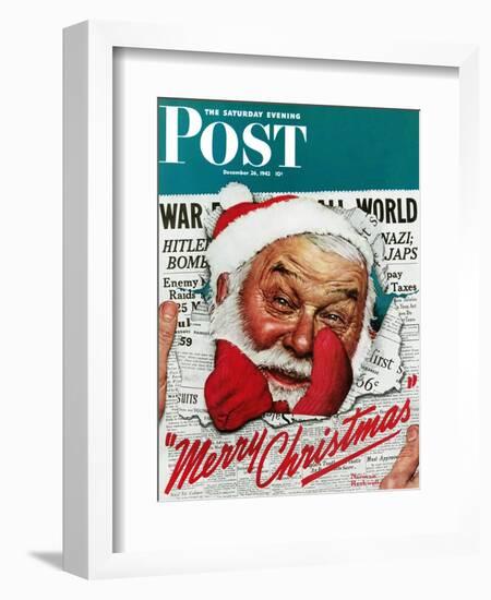 "Santa's in the News" Saturday Evening Post Cover, December 26,1942-Norman Rockwell-Framed Giclee Print