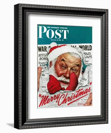 "Santa's in the News" Saturday Evening Post Cover, December 26,1942-Norman Rockwell-Framed Giclee Print