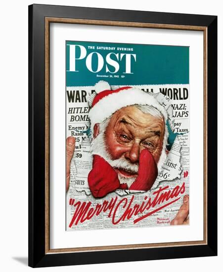 "Santa's in the News" Saturday Evening Post Cover, December 26,1942-Norman Rockwell-Framed Giclee Print