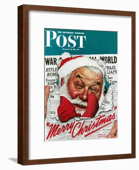 "Santa's in the News" Saturday Evening Post Cover, December 26,1942-Norman Rockwell-Framed Giclee Print