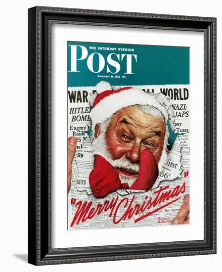 "Santa's in the News" Saturday Evening Post Cover, December 26,1942-Norman Rockwell-Framed Giclee Print