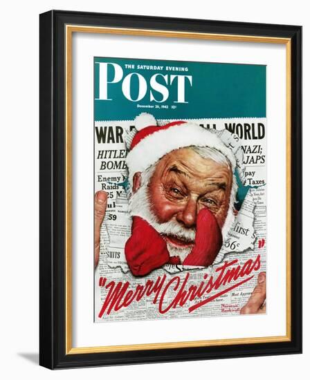 "Santa's in the News" Saturday Evening Post Cover, December 26,1942-Norman Rockwell-Framed Giclee Print