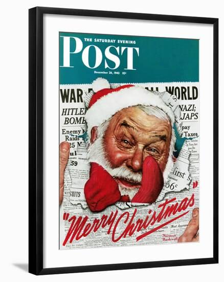 "Santa's in the News" Saturday Evening Post Cover, December 26,1942-Norman Rockwell-Framed Giclee Print