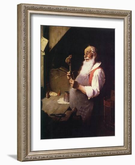 Santa’s Workshop (or Santa working in his shop)-Norman Rockwell-Framed Giclee Print