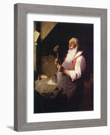 Santa’s Workshop (or Santa working in his shop)-Norman Rockwell-Framed Giclee Print