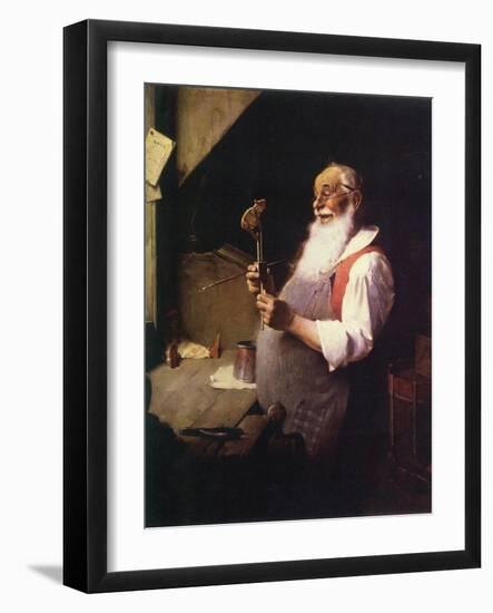 Santa’s Workshop (or Santa working in his shop)-Norman Rockwell-Framed Giclee Print