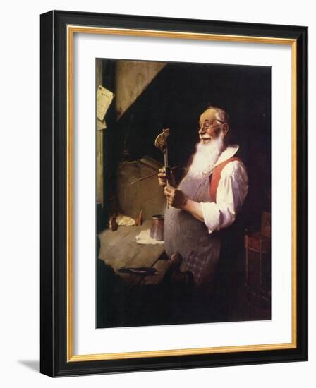 Santa’s Workshop (or Santa working in his shop)-Norman Rockwell-Framed Giclee Print