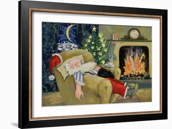 Santa Sleeping by the Fire, 1995-David Cooke-Framed Giclee Print