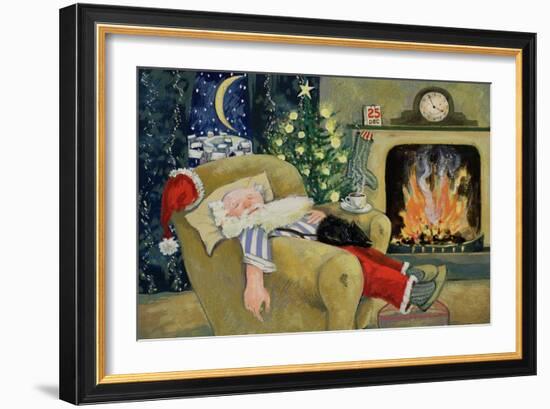 Santa Sleeping by the Fire, 1995-David Cooke-Framed Giclee Print