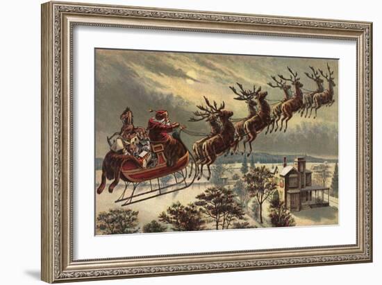 Santa, Sleigh, Reindeer-null-Framed Giclee Print