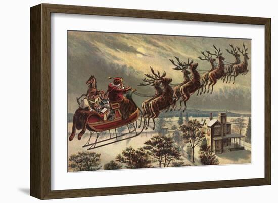 Santa, Sleigh, Reindeer-null-Framed Giclee Print