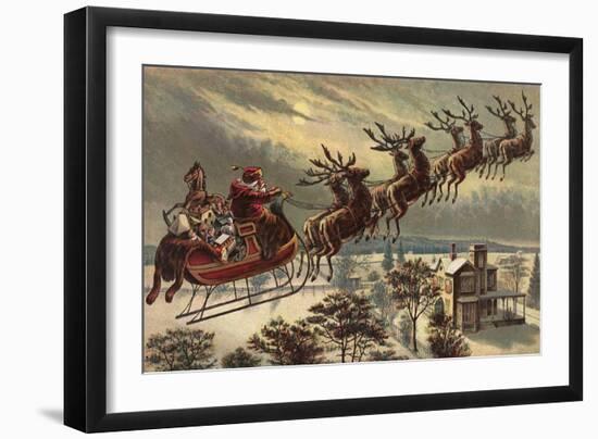 Santa, Sleigh, Reindeer-null-Framed Giclee Print