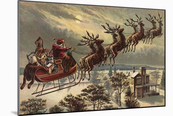 Santa, Sleigh, Reindeer-null-Mounted Giclee Print