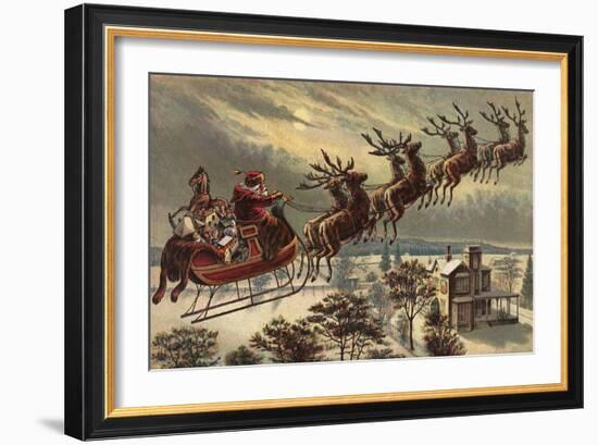 Santa, Sleigh, Reindeer-null-Framed Giclee Print