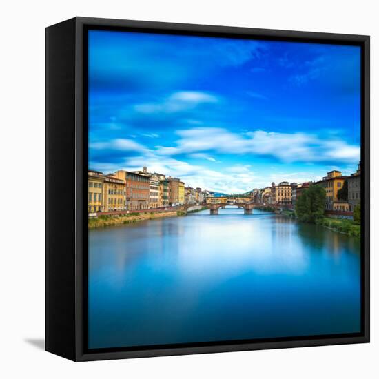 Santa Trinita and Old Bridge on Arno River, Sunset Landscape. Florence or Firenze, Italy.-stevanzz-Framed Premier Image Canvas