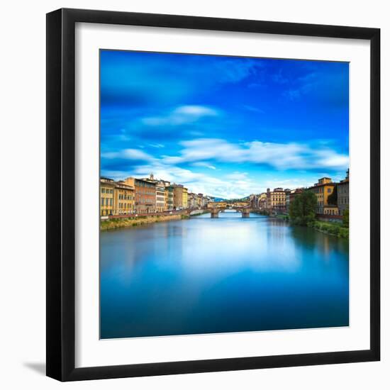 Santa Trinita and Old Bridge on Arno River, Sunset Landscape. Florence or Firenze, Italy.-stevanzz-Framed Photographic Print