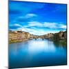 Santa Trinita and Old Bridge on Arno River, Sunset Landscape. Florence or Firenze, Italy.-stevanzz-Mounted Photographic Print