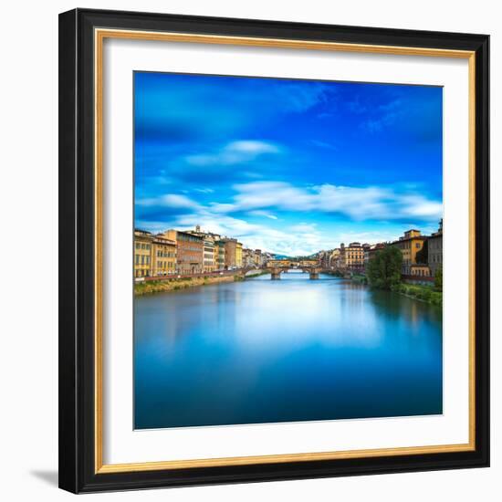 Santa Trinita and Old Bridge on Arno River, Sunset Landscape. Florence or Firenze, Italy.-stevanzz-Framed Photographic Print