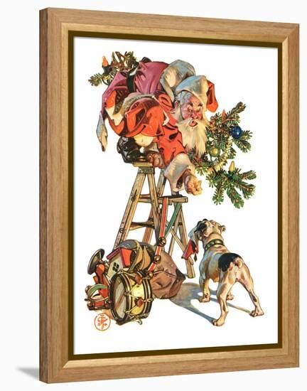 "Santa Up a Ladder,"December 20, 1930-Joseph Christian Leyendecker-Framed Premier Image Canvas