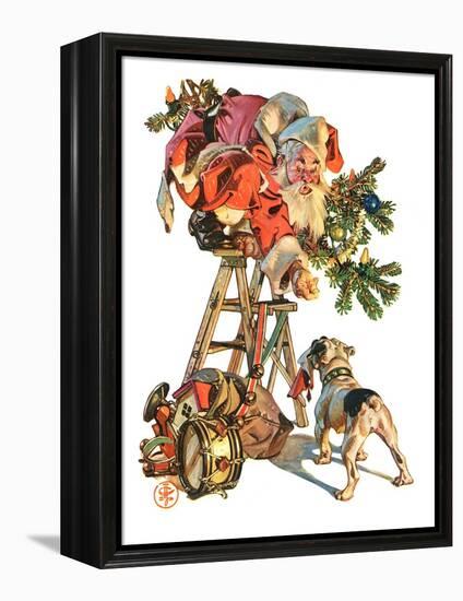 "Santa Up a Ladder,"December 20, 1930-Joseph Christian Leyendecker-Framed Premier Image Canvas