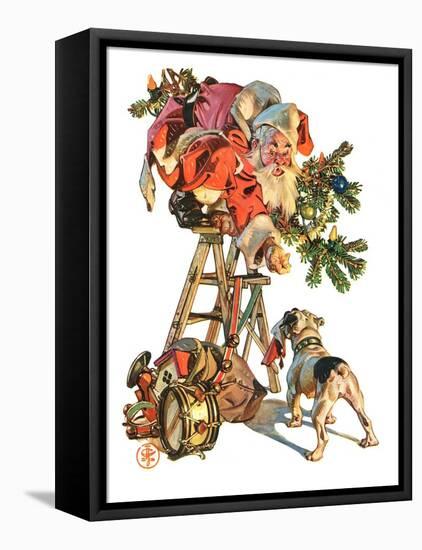 "Santa Up a Ladder,"December 20, 1930-Joseph Christian Leyendecker-Framed Premier Image Canvas