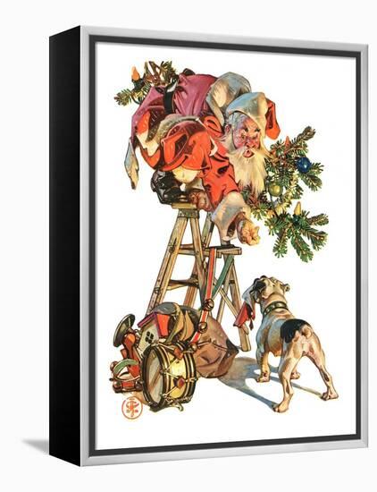 "Santa Up a Ladder,"December 20, 1930-Joseph Christian Leyendecker-Framed Premier Image Canvas