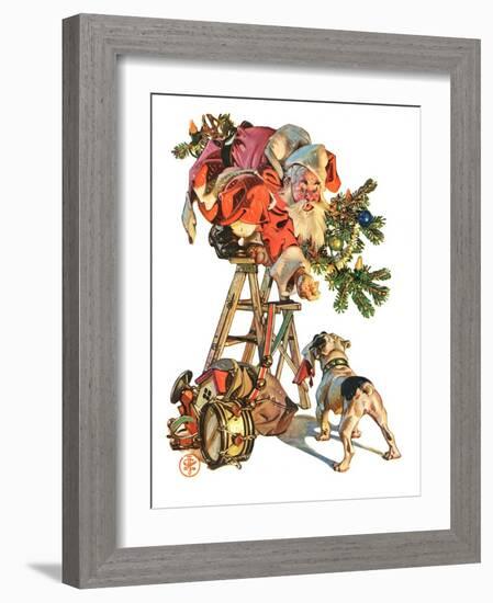 "Santa Up a Ladder,"December 20, 1930-Joseph Christian Leyendecker-Framed Giclee Print