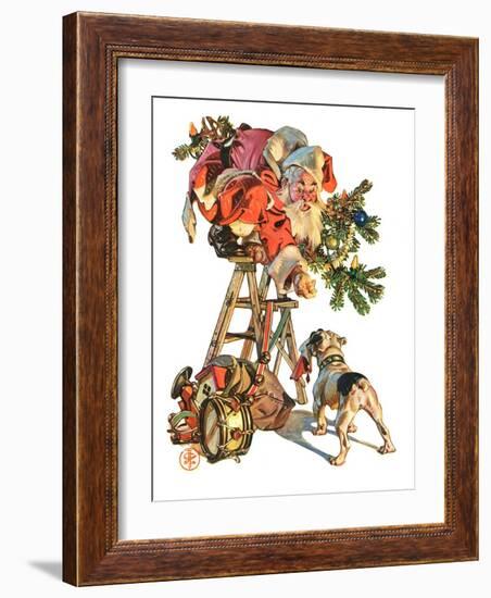 "Santa Up a Ladder,"December 20, 1930-Joseph Christian Leyendecker-Framed Giclee Print