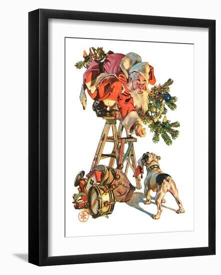 "Santa Up a Ladder,"December 20, 1930-Joseph Christian Leyendecker-Framed Giclee Print