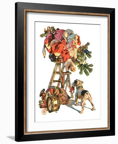 "Santa Up a Ladder,"December 20, 1930-Joseph Christian Leyendecker-Framed Giclee Print