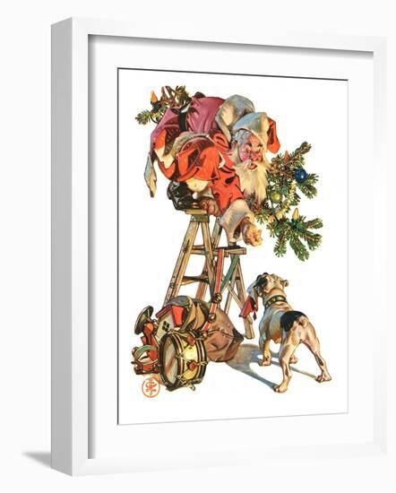 "Santa Up a Ladder,"December 20, 1930-Joseph Christian Leyendecker-Framed Giclee Print