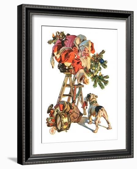 "Santa Up a Ladder,"December 20, 1930-Joseph Christian Leyendecker-Framed Giclee Print