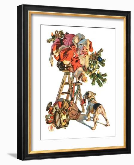 "Santa Up a Ladder,"December 20, 1930-Joseph Christian Leyendecker-Framed Giclee Print