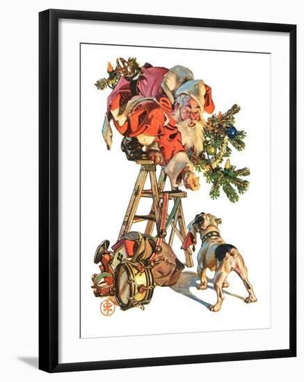 "Santa Up a Ladder,"December 20, 1930-Joseph Christian Leyendecker-Framed Giclee Print