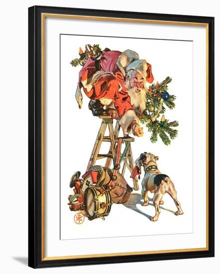 "Santa Up a Ladder,"December 20, 1930-Joseph Christian Leyendecker-Framed Giclee Print