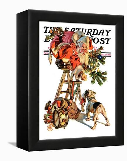 "Santa Up a Ladder," Saturday Evening Post Cover, December 20, 1930-Joseph Christian Leyendecker-Framed Premier Image Canvas