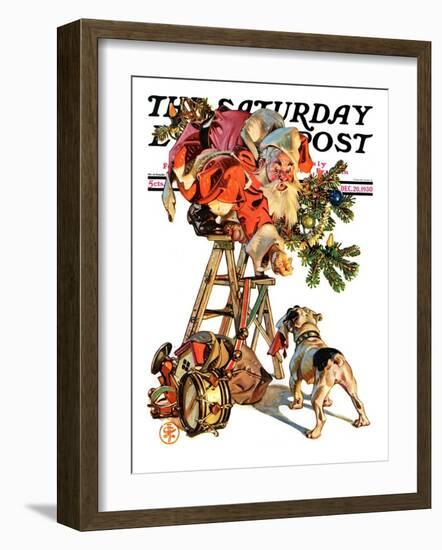 "Santa Up a Ladder," Saturday Evening Post Cover, December 20, 1930-Joseph Christian Leyendecker-Framed Giclee Print