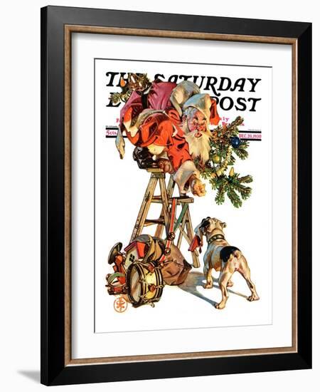 "Santa Up a Ladder," Saturday Evening Post Cover, December 20, 1930-Joseph Christian Leyendecker-Framed Giclee Print