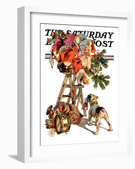 "Santa Up a Ladder," Saturday Evening Post Cover, December 20, 1930-Joseph Christian Leyendecker-Framed Giclee Print