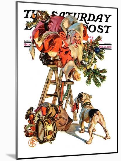 "Santa Up a Ladder," Saturday Evening Post Cover, December 20, 1930-Joseph Christian Leyendecker-Mounted Giclee Print