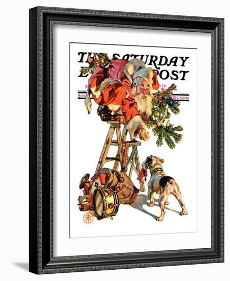 "Santa Up a Ladder," Saturday Evening Post Cover, December 20, 1930-Joseph Christian Leyendecker-Framed Giclee Print