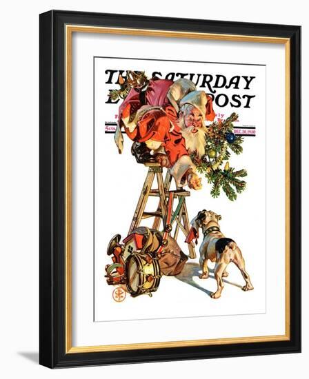 "Santa Up a Ladder," Saturday Evening Post Cover, December 20, 1930-Joseph Christian Leyendecker-Framed Giclee Print