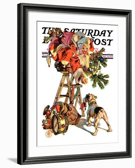 "Santa Up a Ladder," Saturday Evening Post Cover, December 20, 1930-Joseph Christian Leyendecker-Framed Giclee Print