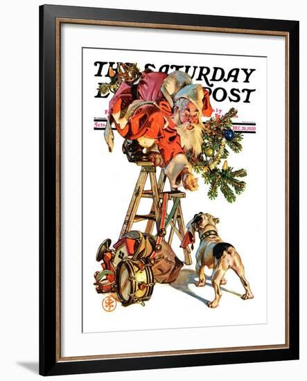 "Santa Up a Ladder," Saturday Evening Post Cover, December 20, 1930-Joseph Christian Leyendecker-Framed Giclee Print