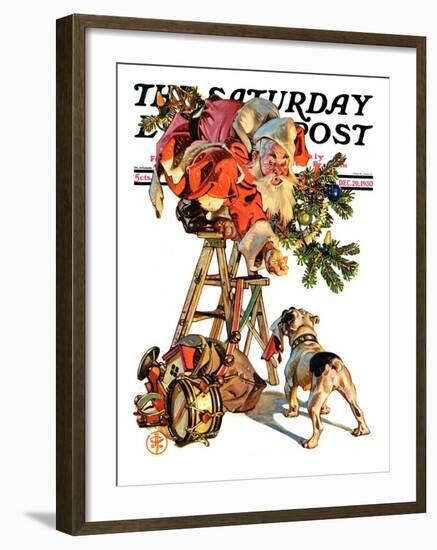 "Santa Up a Ladder," Saturday Evening Post Cover, December 20, 1930-Joseph Christian Leyendecker-Framed Giclee Print