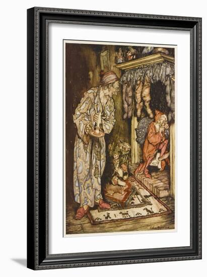 Santa Up Chimney, C20th-Arthur Rackham-Framed Art Print