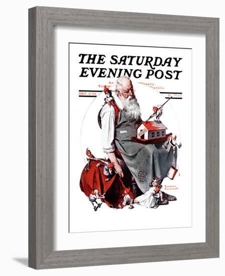 "Santa with Elves" Saturday Evening Post Cover, December 2,1922-Norman Rockwell-Framed Premium Giclee Print